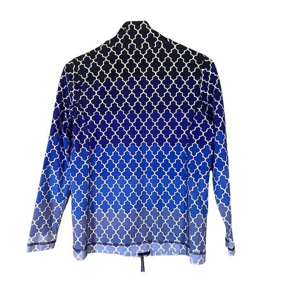 T By Talbots Blue Ombre Geo Cotton Blend Long Sleeve Full Zip Jacket Women Sz S - Picture 2 of 12